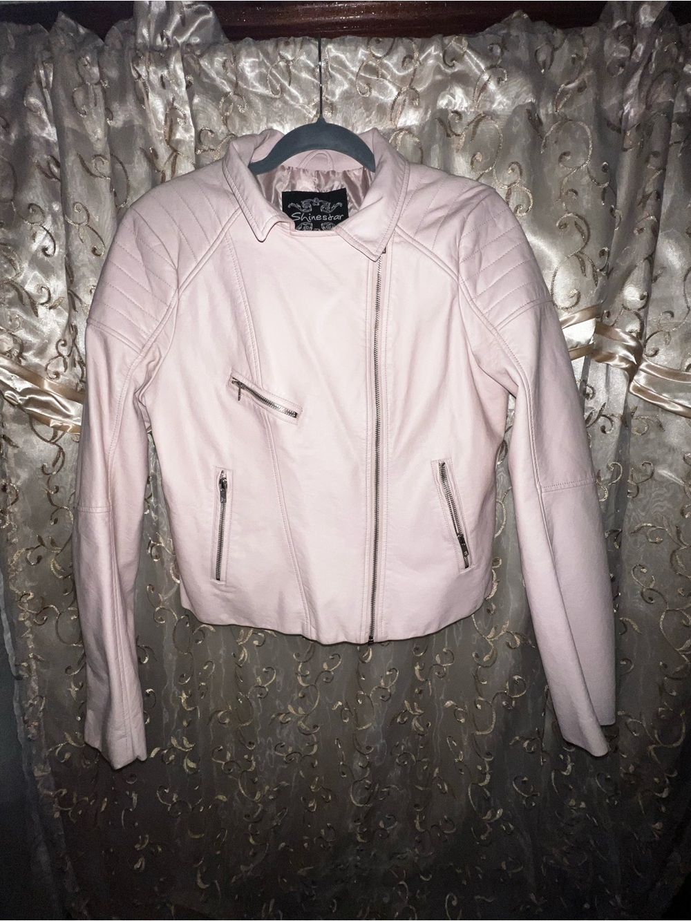 Shinestar Women's Light Pink Quilted Moto Jacket